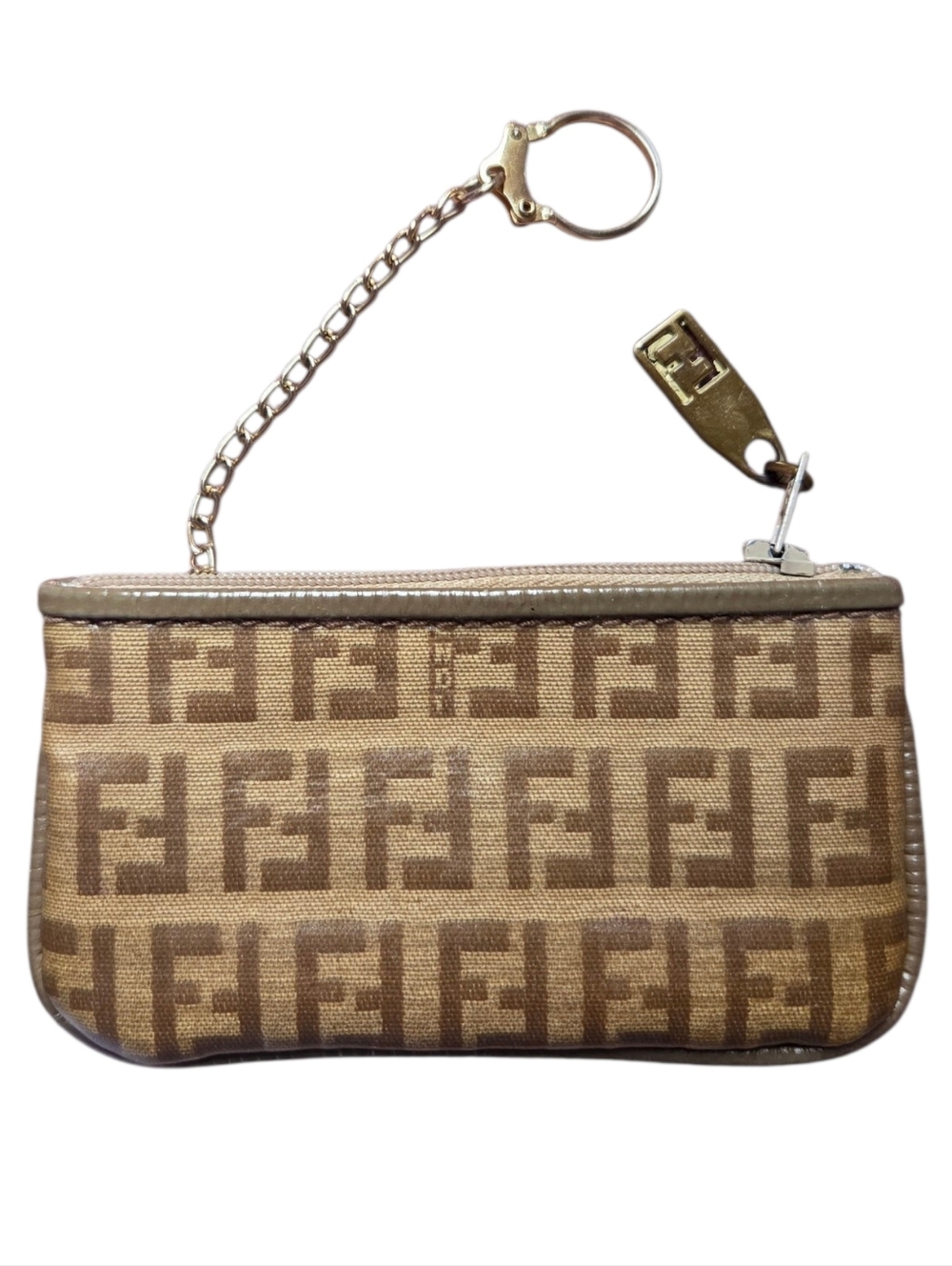 Fendi Vintage Zucca Coated Canvas Key Ring Pouch Coin Purse Made In Italy